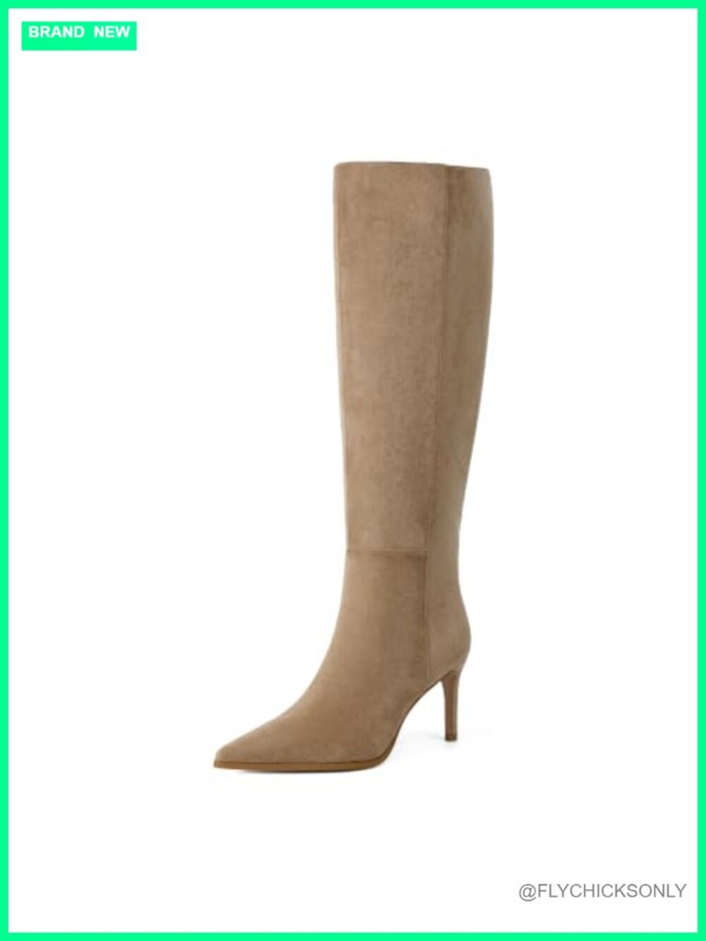 Faux Suede Knee High Boots Pointed Toe Stiletto Heel Dressy